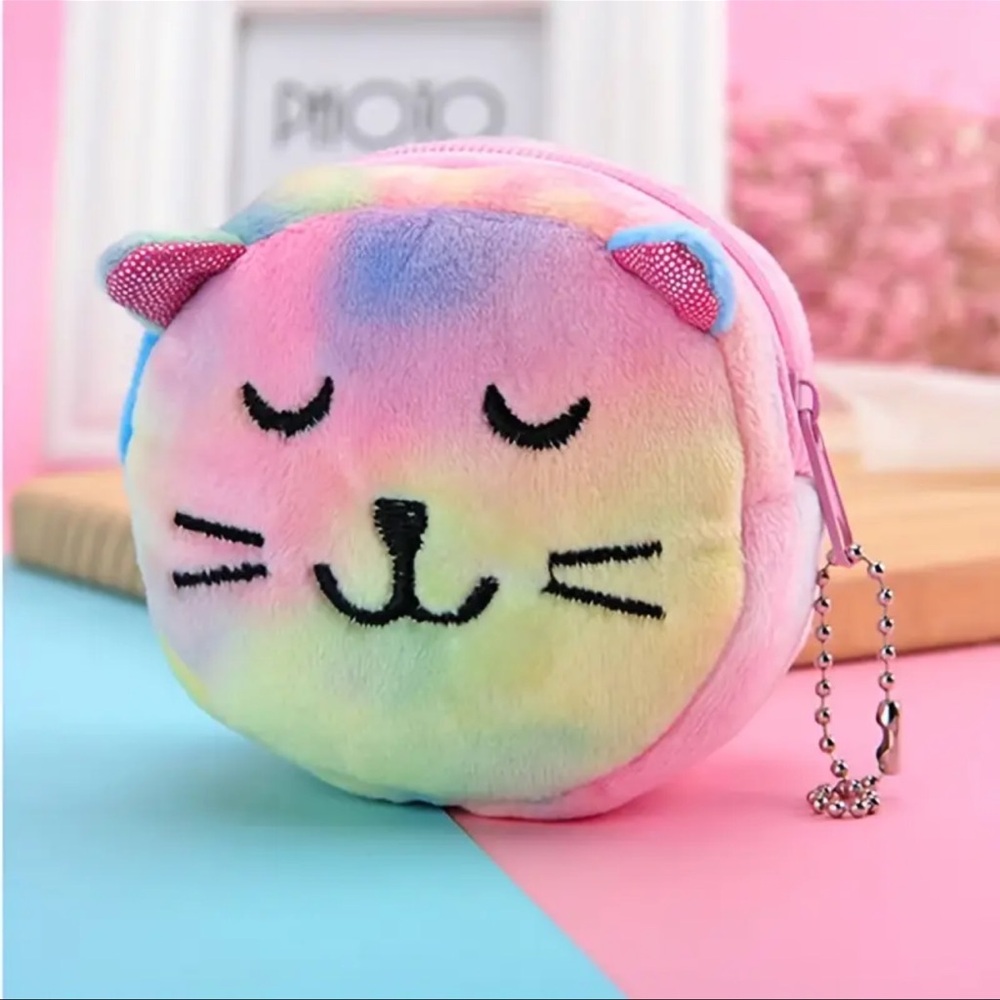 Cute Multicolor Cat Sleeping Face Plush Coin Purse